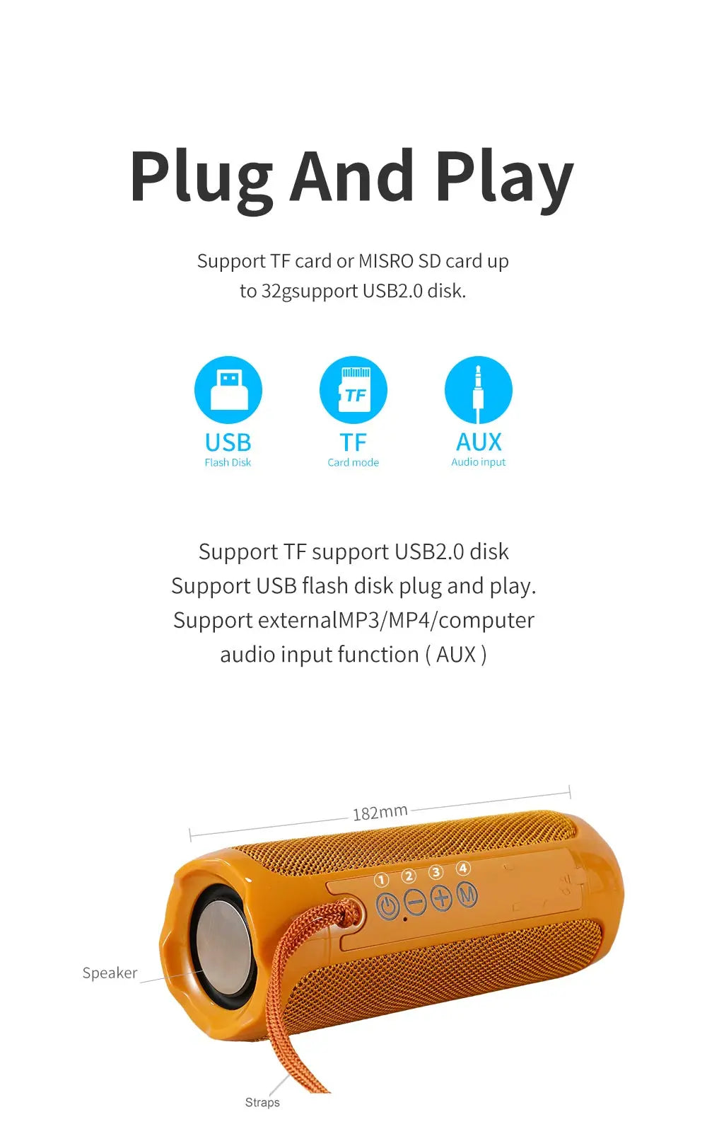 Parlante Bluetooth TG191 Portátil e Impermeable – Sonido Estéreo con Subwoofer, FM y TWS