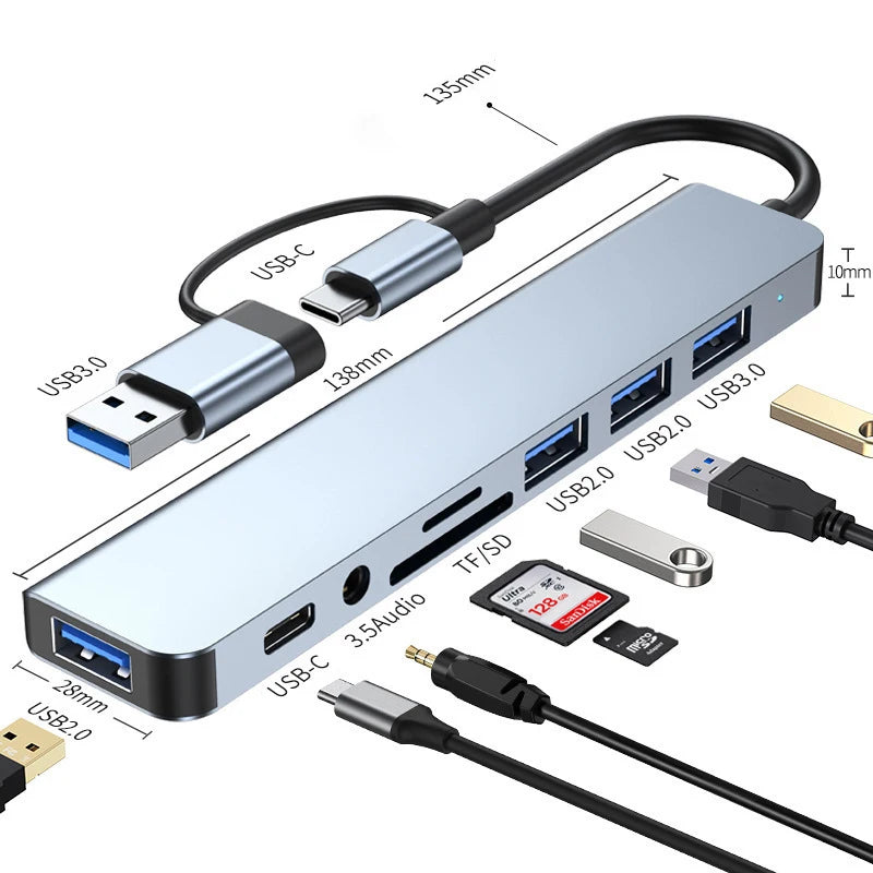Adaptador 8 en 1 USB-C para Laptop y Tablet